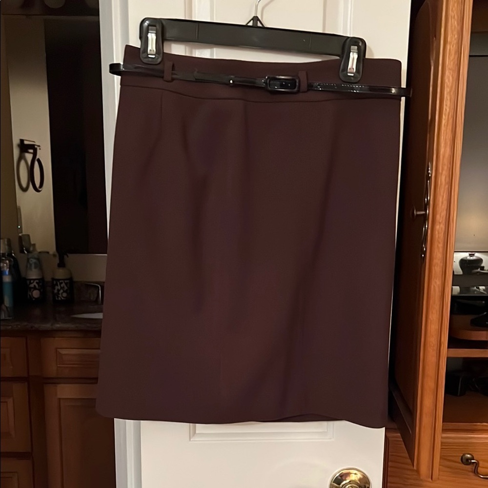 Ann Taylor Dark Brown Pencil Skirt with a Black Patent Leather Belt